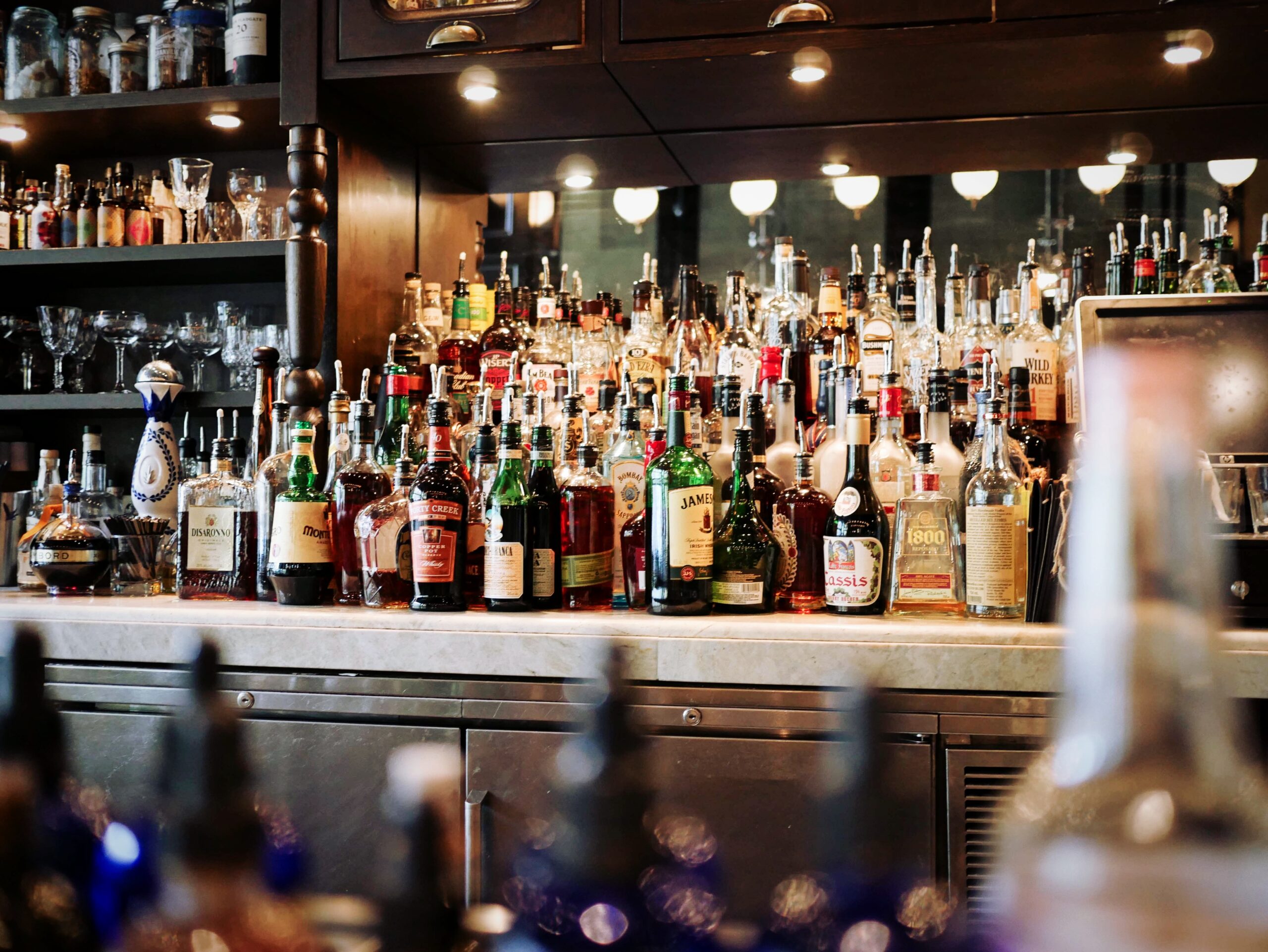 bar with alcohol bottles